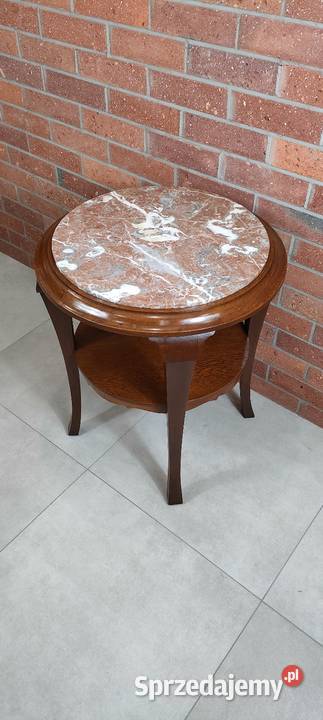 Piękny stolik dębowy marmur Łagów