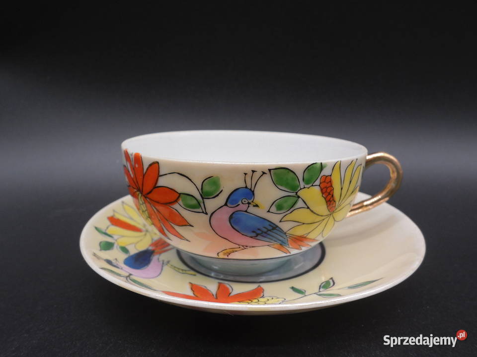 Unikatowa Japońska Filiżanka ze Spodkiem Ręcznie Porcelana i szkło