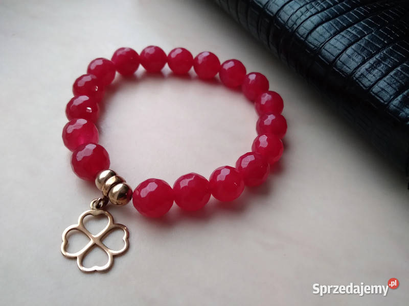 Bransoletka z Jadeitu 10mm z koniczynką z srebrne Ozdoby Kielce