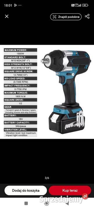 Klucz udarowy Makita 1800Nm BL 18V 12cala Lublin sprzedam