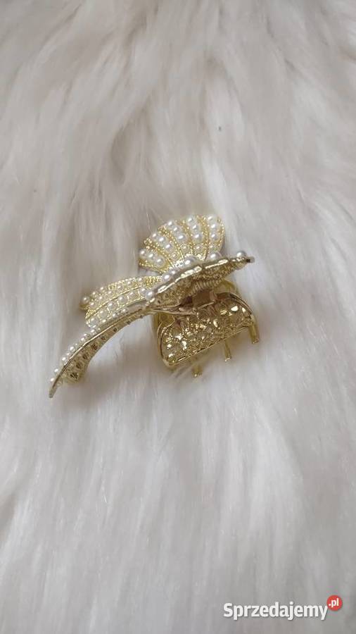 Perełkowa złota spinka do włosów kokarda Glamour Olkusz