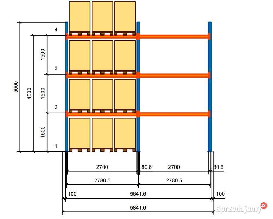 Regał paletowy 5m 24 miejsca paletowe zestaw Magazynowanie Siedlce