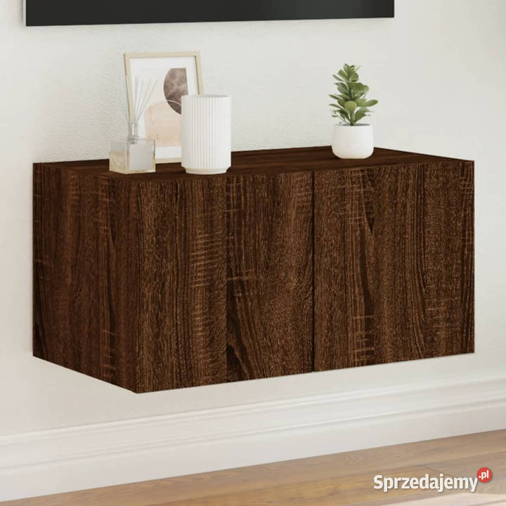 Ścienna szafka TV z LED brązowy dąb 60x35x31