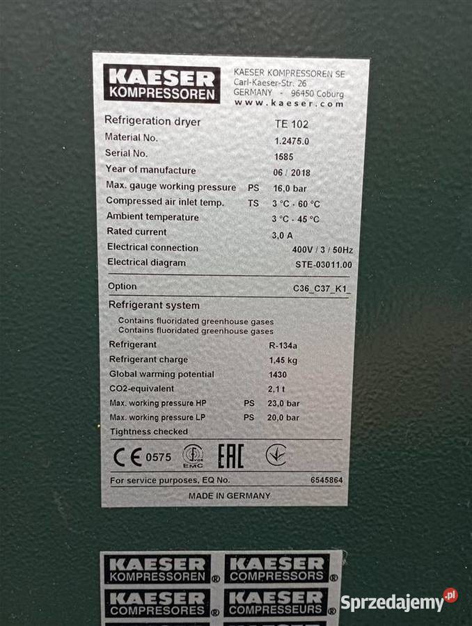 Osuszacz KAESER TE102 108kW 115m3min S015144 Wilków