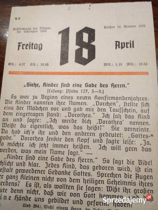 Stare niemieckie kartki z kalendarza Antykwariat sprzedam