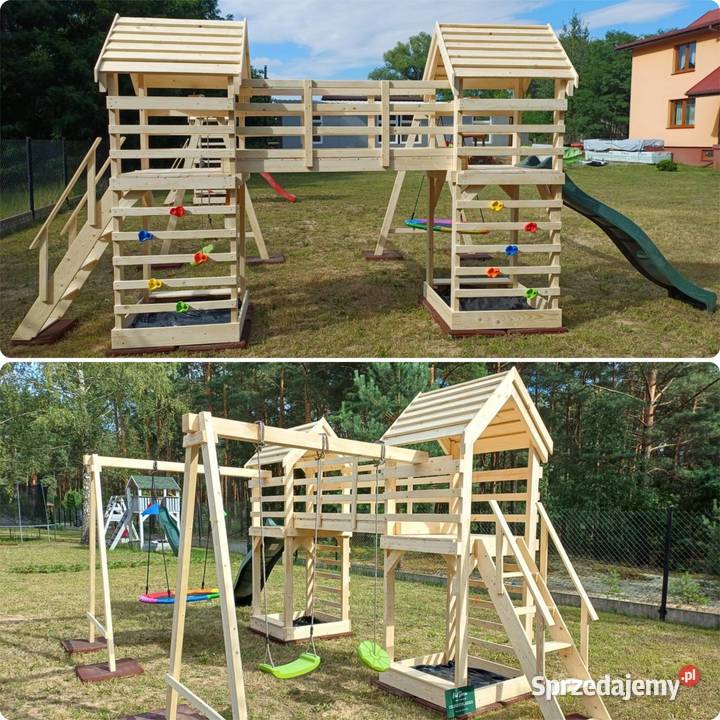 MEGA Plac zabaw POLA KOMPLETNY 2 Domki Wieże Ogród