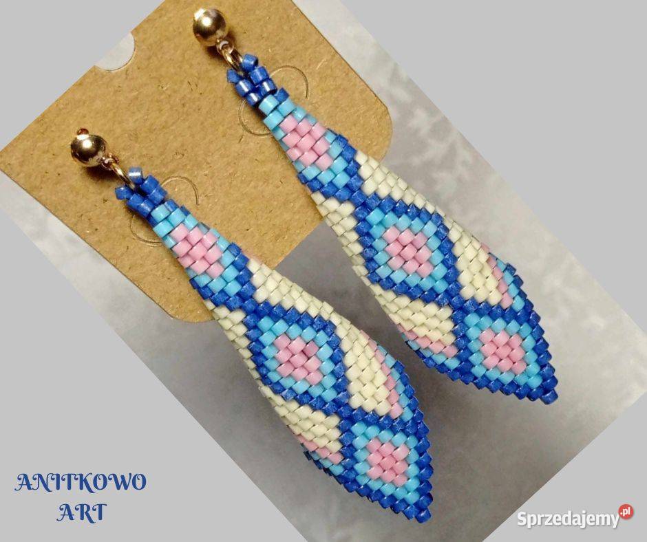 KOLCZYKI ROŻKI NIEBIESKORÓŻOWOECRU Wrocław