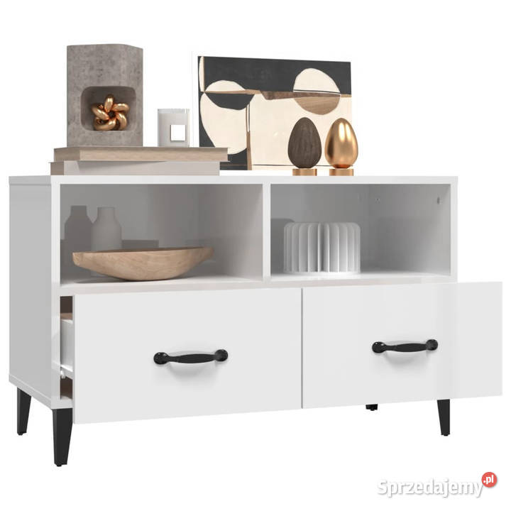 Szafka pod TV biała wysoki połysk 80x36x50