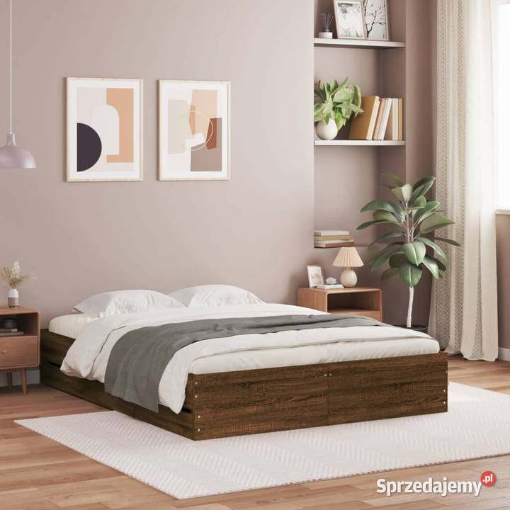 Rama łóżka z szufladami brązowy dąb 135x190 Meble Warszawa