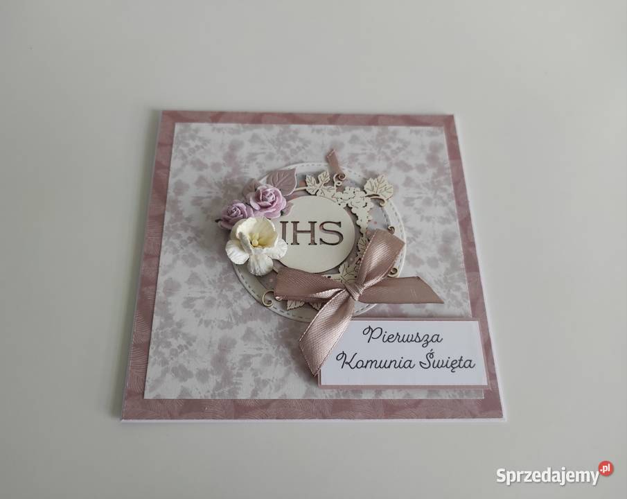 Kartka ręcznie robiona na Komunię Świętą liliowe
