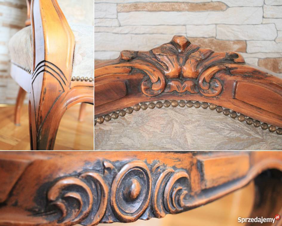 Pięknie zdobiony fotel klasyczny ręcznie Pszczyna
