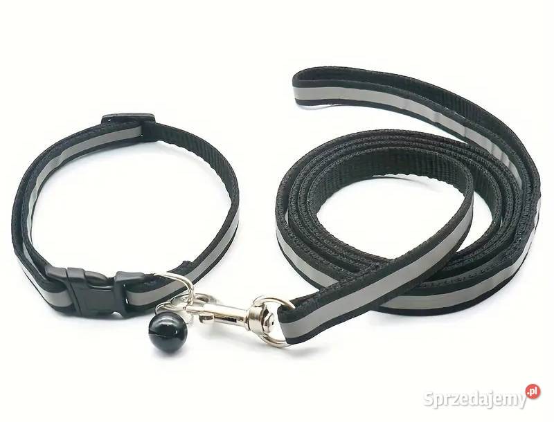 Smycz z Obrożą z Dzwoneczkiem Odblaskowa Czarna Płock
