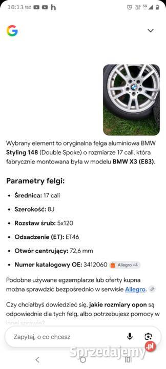 Alufelgi BMW x3 e83 styling 146 R17 Otmuchów