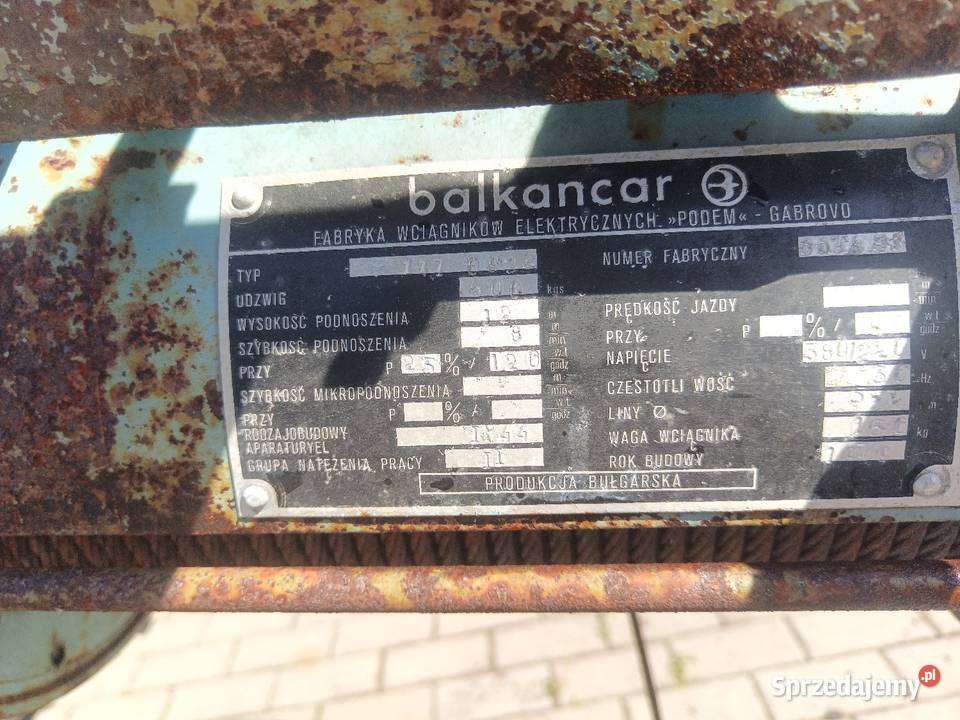 Sprzedam wciągarkę suwnicy Balkancar Wadowice