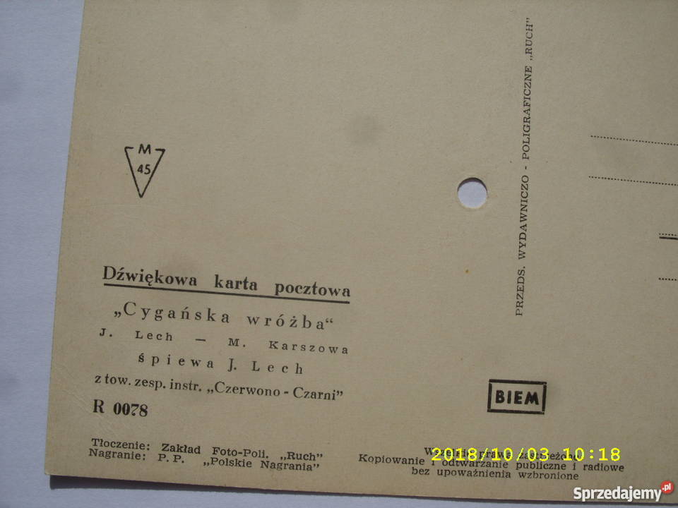 J LECHCYGANSKA WROZBA Pocztowka dzwiekowa Wołów