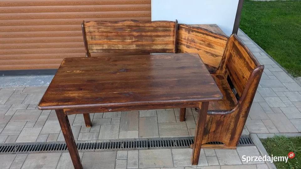 Naroznik ze stołem i dwoma krzesłami drewniane Nowy Sącz