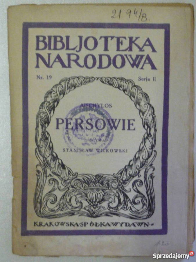 Przedwojenna Ksiązka Persowie Aischylos