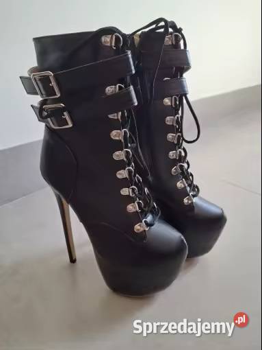 Botki w kolorze czarnym wiązane obcas 165 skóra ekologiczna Świdnica