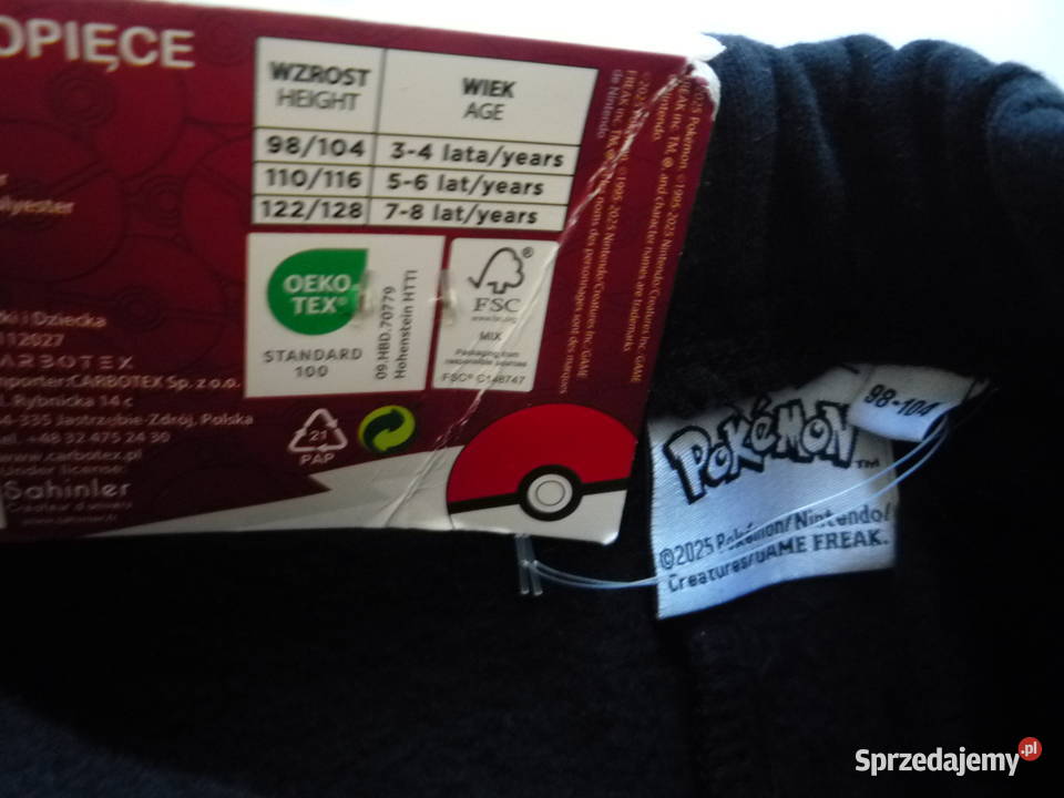Nowe 98104 Czarne Spodnie dresowe Meszek Pokemon Szczecin