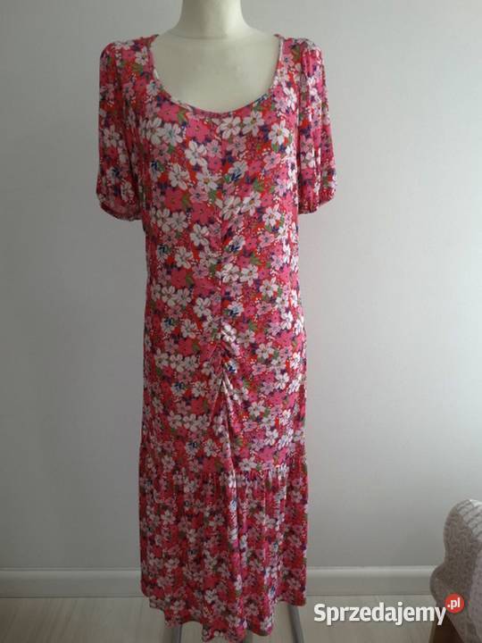 Sukienka Długa Drobne Kwiaty Marszczona różowy Łomża sprzedam