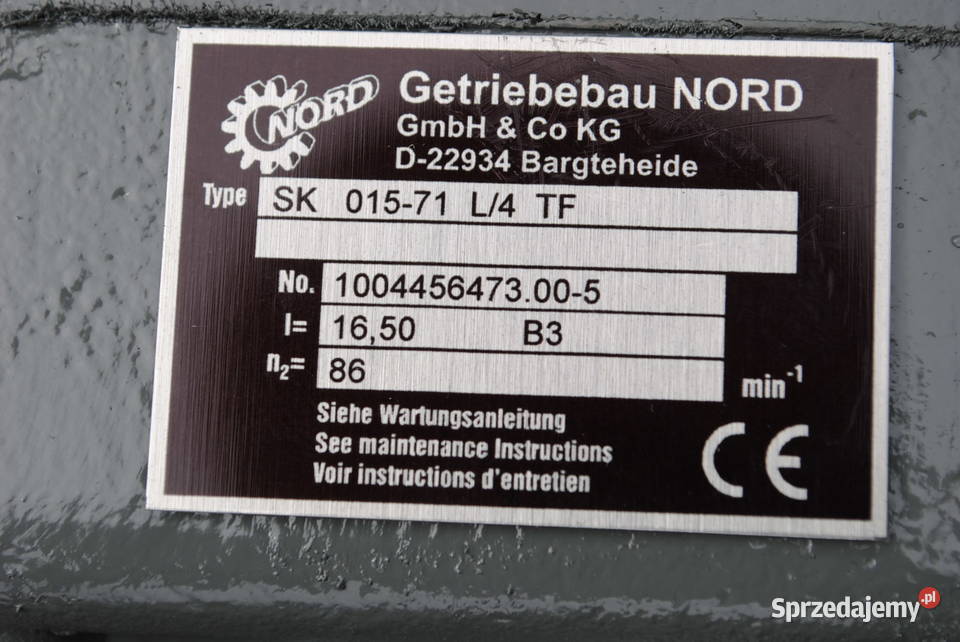 Motoreduktor 037kw 86obrmin Firmy NORD Kargowa