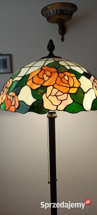 Stara mosiężna lampa podłogowa klosz witraż w Skierniewice