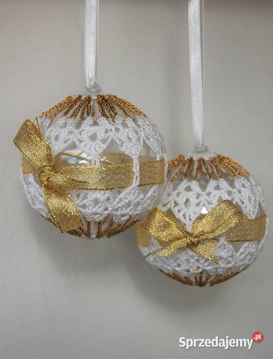 Bombki szydełkowe białozłote rękodzieło 2