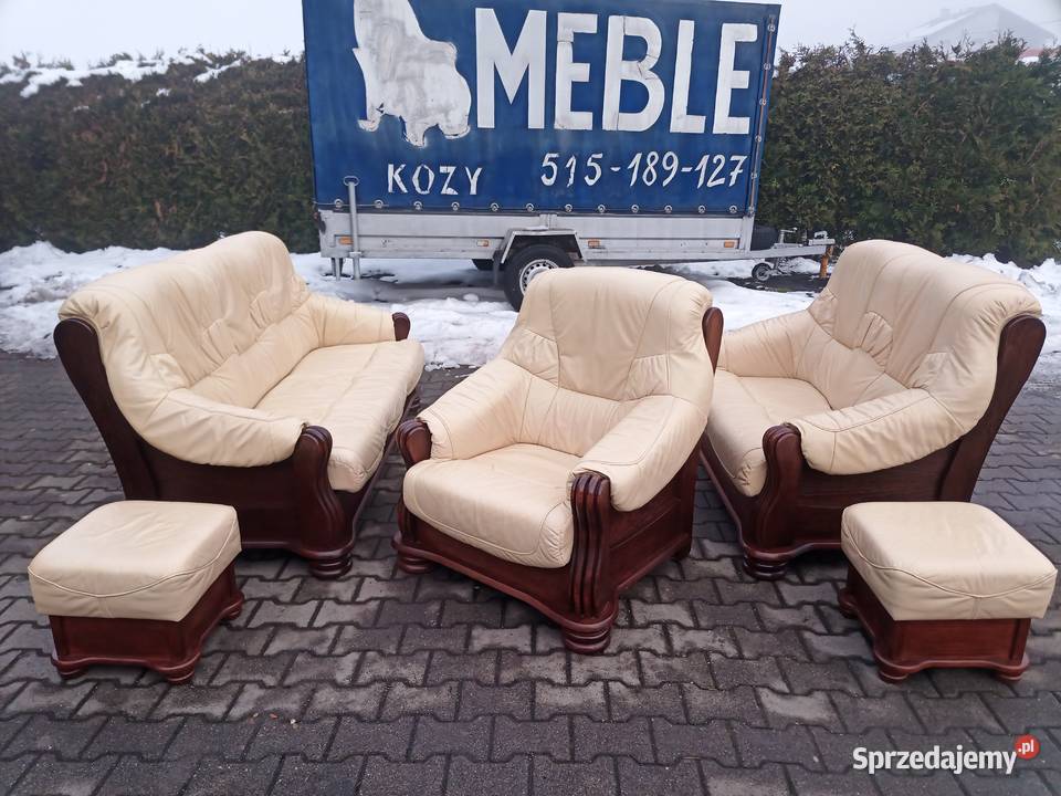 Komplet Rozkładany CREAM 321 i 2X Pufa i Ława Kozy