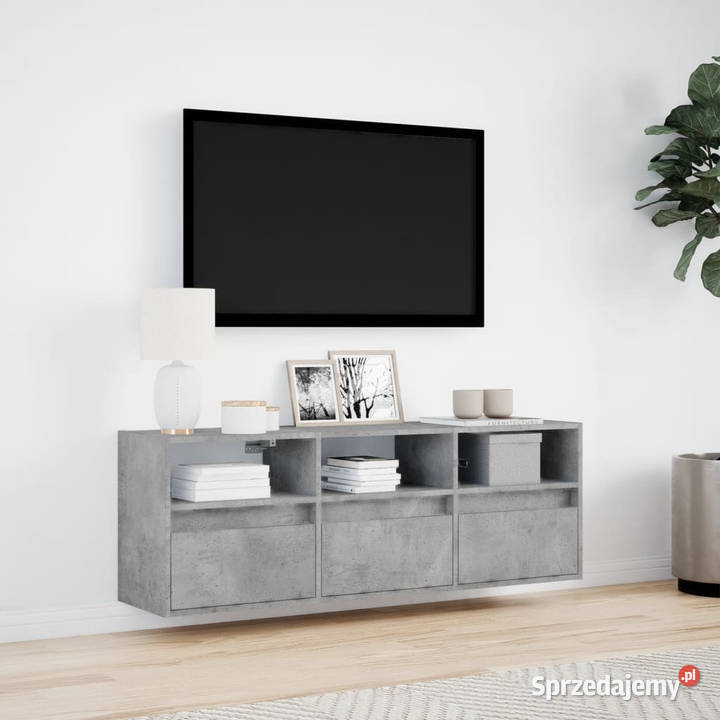 Ścienna szafka TV z LED szarość betonu 130x31x45 mazowieckie sprzedam