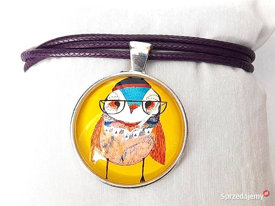 Wisiorek grafika pod szkłem żółta sowa Łódź
