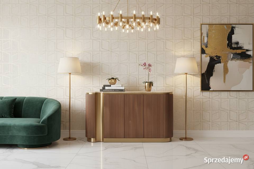 Ryflowana komoda drewniana brązowa złota Nutris Komody Komody Golkowice
