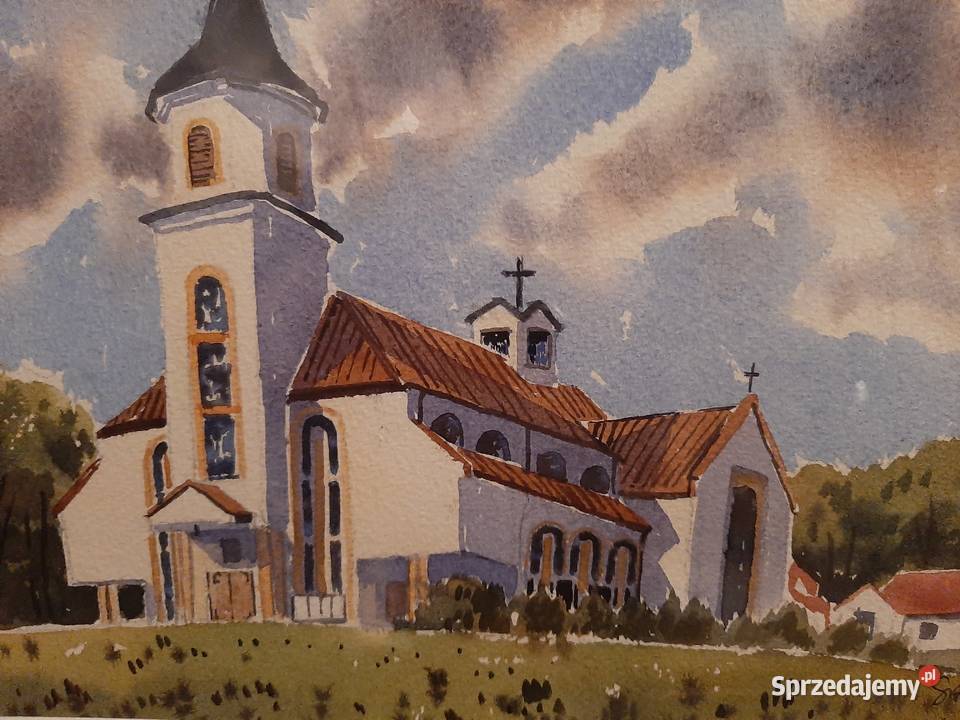kościół malowany akwarelami 20x30 ramka 32x42 Sandomierz