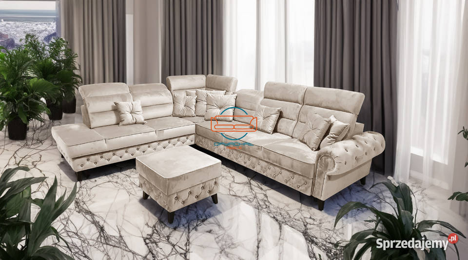 Wygodny narożnik regulowane zagłówki glamour 4P Tarczyn