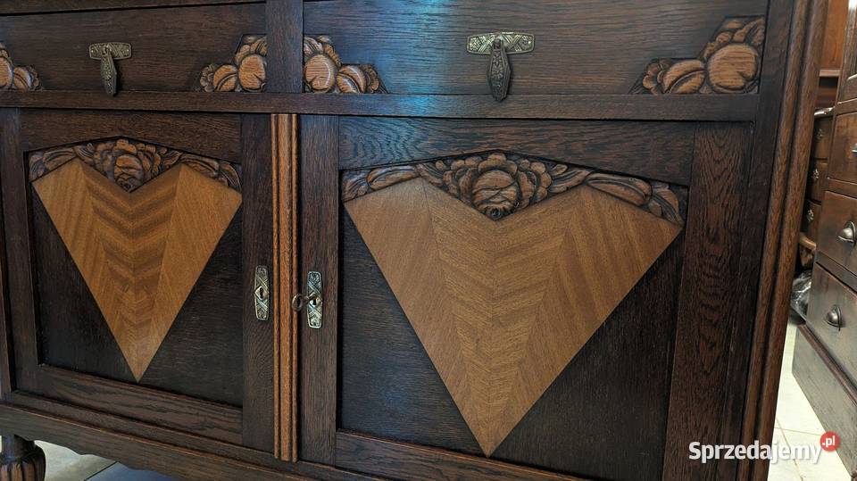 Piękna dębowa komodaszafka art deco z marmurem Dąbrowa Górnicza