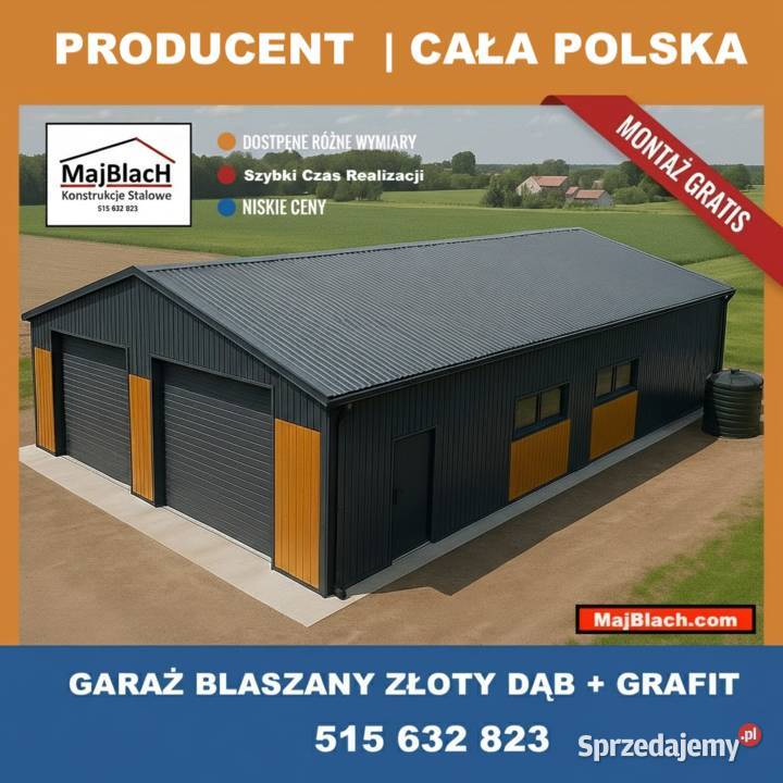 Garaż Blaszany Złoty Dąb Grafit MAGAZYN Iława
