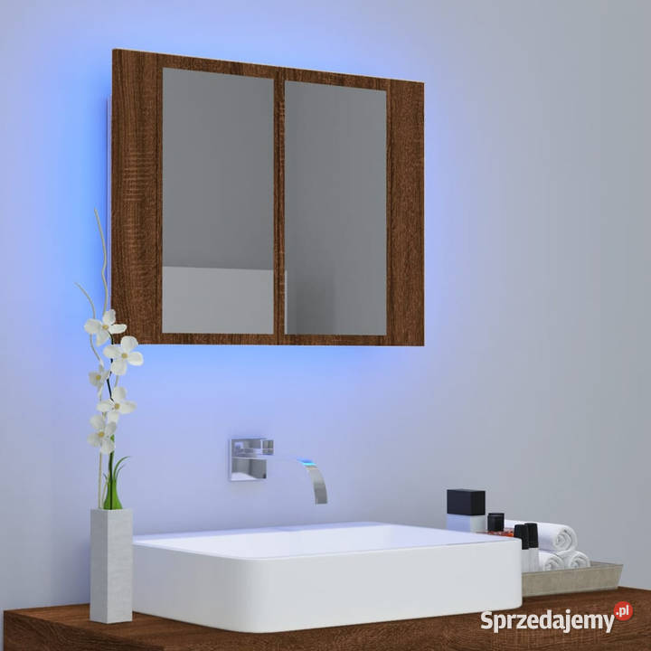 Szafka łazienkowa z lustrem brązowy dąb 60x12x45 Łazienkowe Warszawa