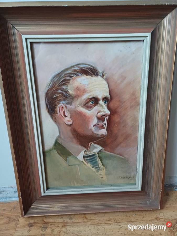 Stary obraz akwarela szklem sygnowana w prawym Lubań