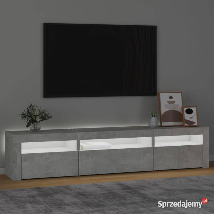 Szafka pod TV z oświetleniem LED szarość betonu RTV Warszawa