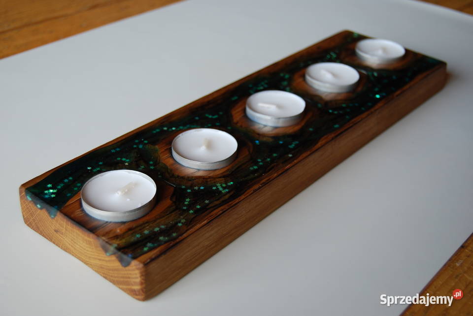 świecznik drewno żywica tealight rękodzieło Myślenice