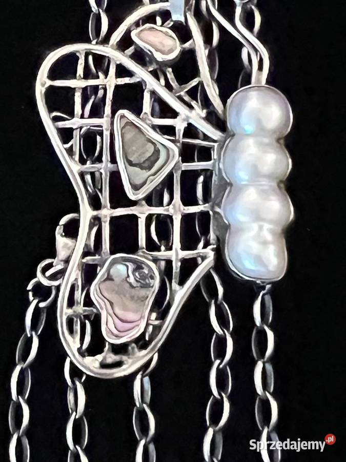 Srebrny wisior broszka motyl perły akwamaryn srebro mazowieckie Warszawa