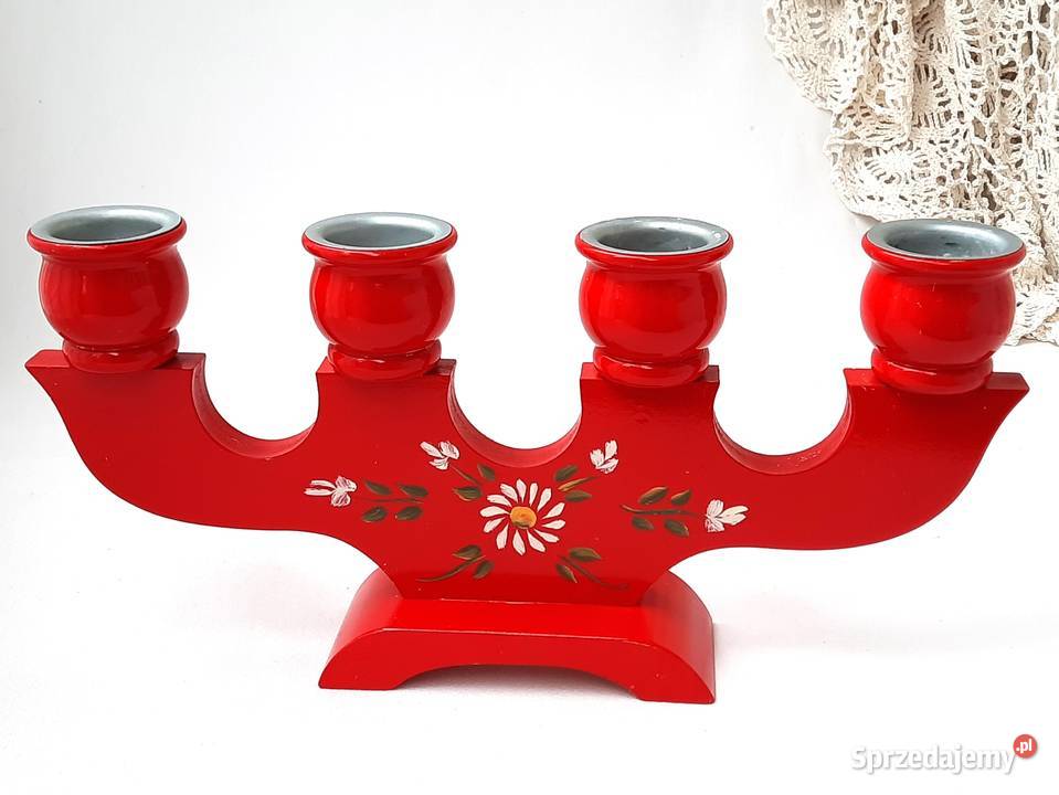 DUŻY stary drewniany świecznik Szwecja Łódź