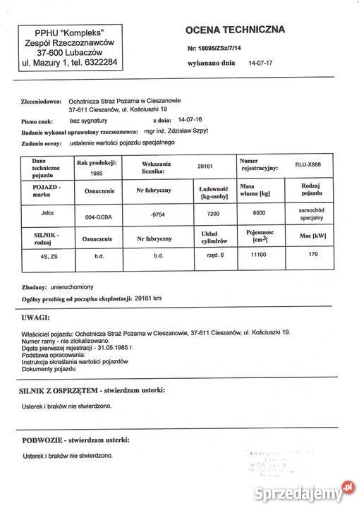 Ciężki samochód ratowniczo gaśniczy podkarpackie Cieszanów