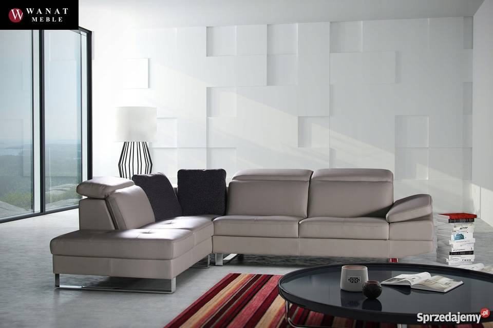 Nowoczesna Kanapa z Otomaną Chrom Skóra Tkaniny Gdańsk