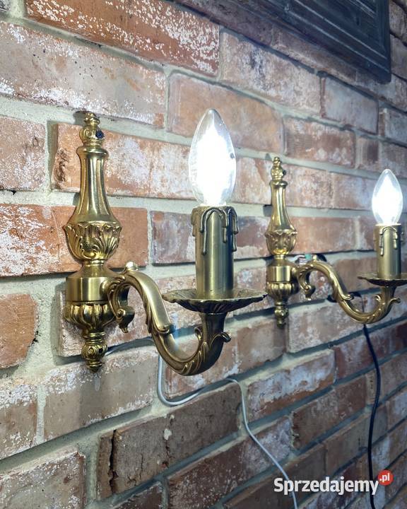 Para Francuskich kinkietów 3 mosiądz Antyk Poznań