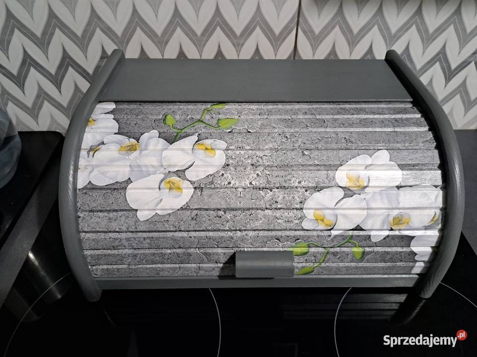 Chlebak szary orchidea grafit drewniany handmade Chlebaki Kędzierzyn-Koźle