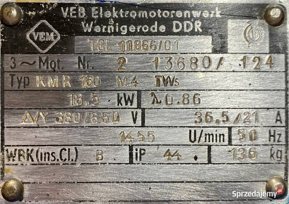 silnik elektryczny 185kW 1455obr 3fazowy VEM kujawsko-pomorskie