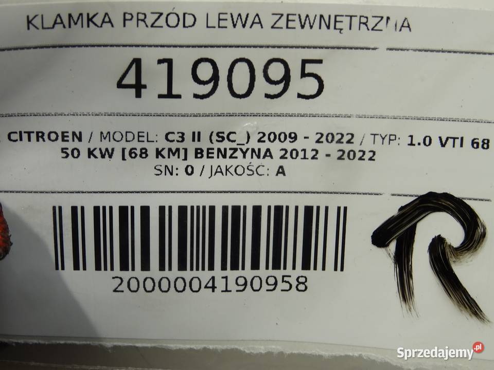 KLAMKA PRZÓD LEWA ZEWNĘTRZNA CITROEN C3 II podkarpackie