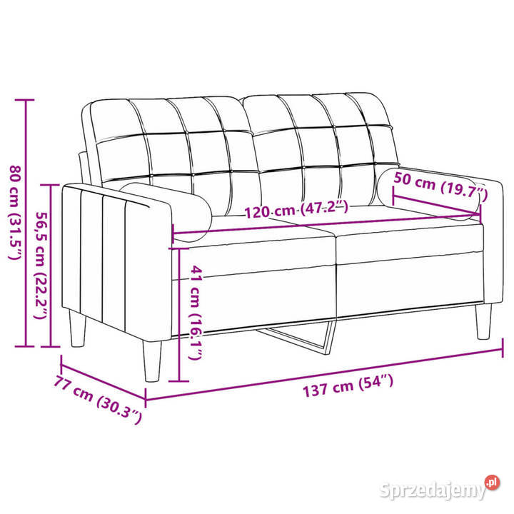 2osobowa sofa z poduszkami niebieska 120 aksamit Warszawa