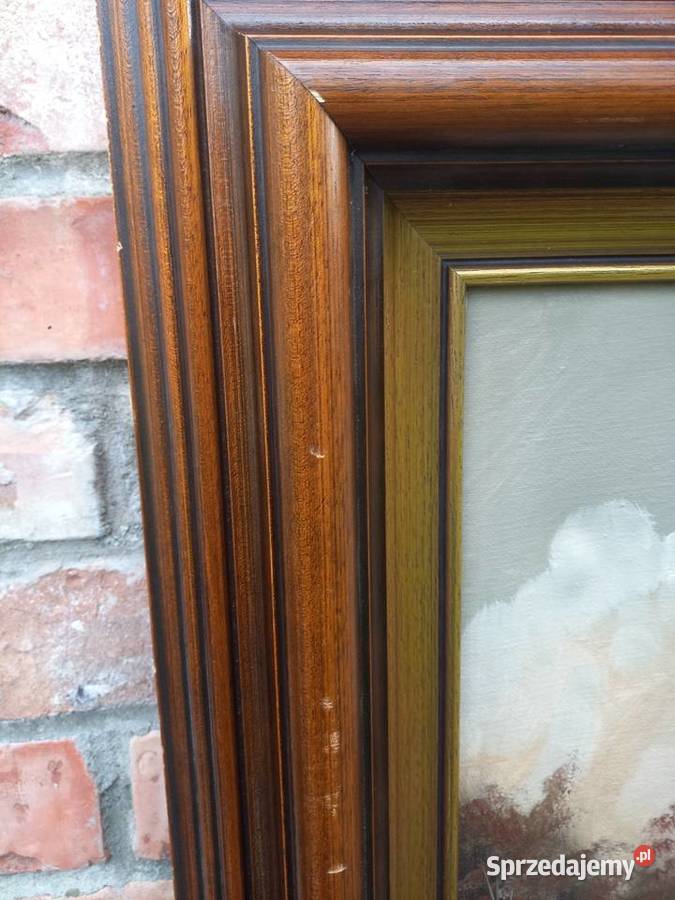 Obraz olejny namalowany na płótnie w drewnianej Gawroniec
