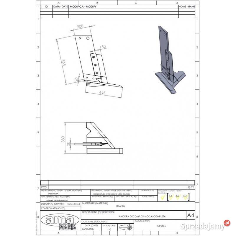 Pług podeszwowy prawy wysokość 565 mm wersja
